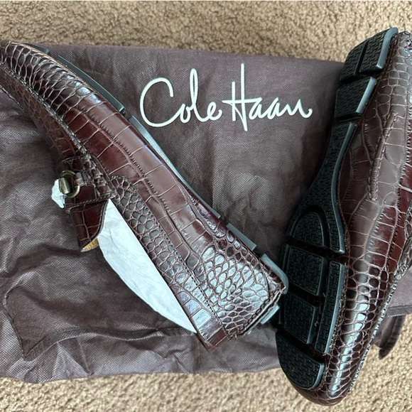 Cole Haan Bit Loafers Alligator Print Brown Leather Driving Shoes 👞 ( NEW ) - Picture 4 of 9